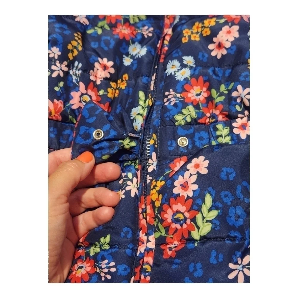 Little Me Girl's Navy Blue Floral Hooded Winter Coat Jacket, 3T